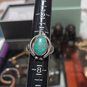 Turquoise Stone Sterling Silver Women's Ring - Teal Blue - Size 7